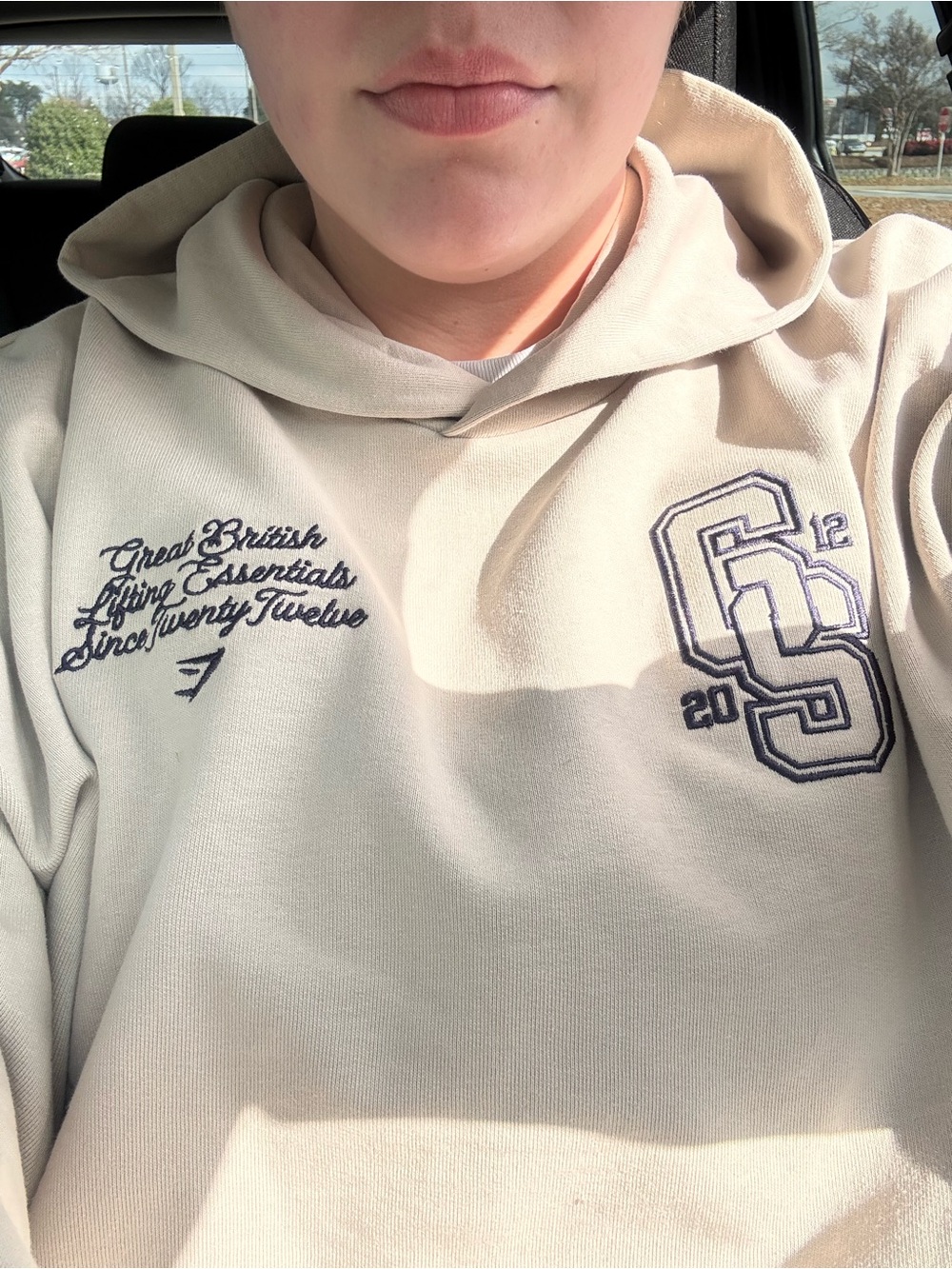 Gymshark Cream Hoodie with Navy Embroidered Logo